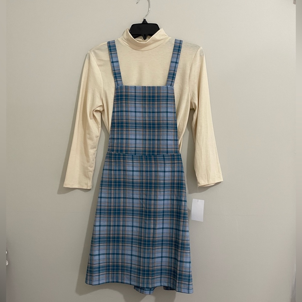 Bebop Plaid Apron Jumper Dress L NWT